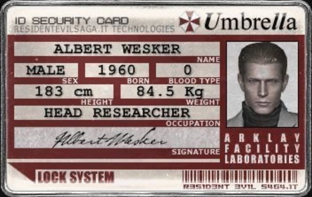 Albert Wesker ID Security Card — Resident Evil