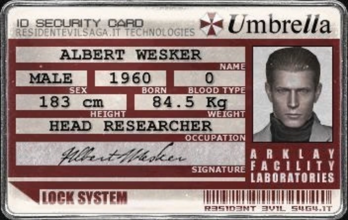Albert Wesker ID Security Card — Resident Evil